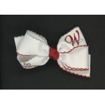 UMS-Wright (White) / Cranberry-Gray Pico Stitch Bow - 5 Inch